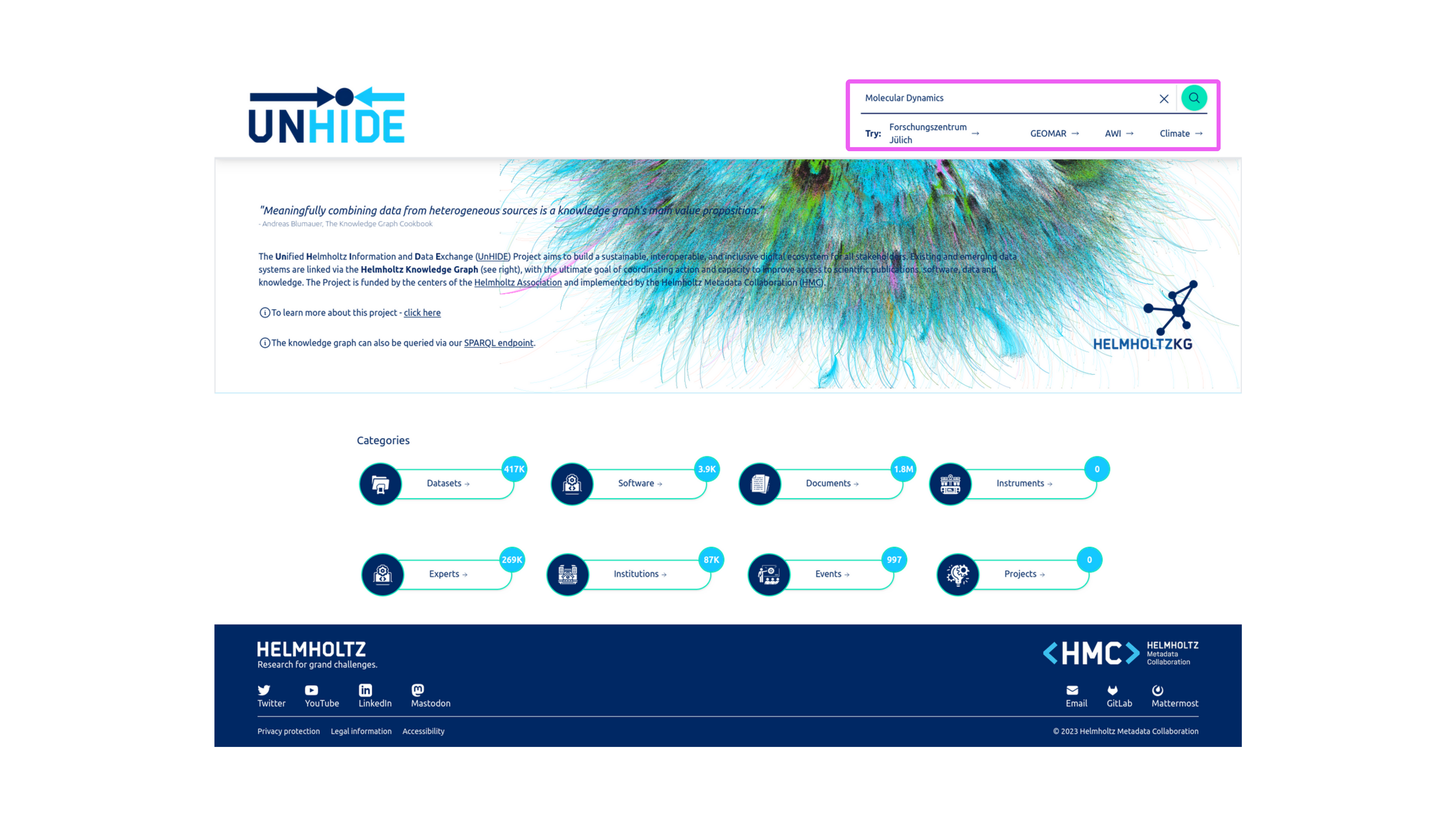 Image of unhide landing page search