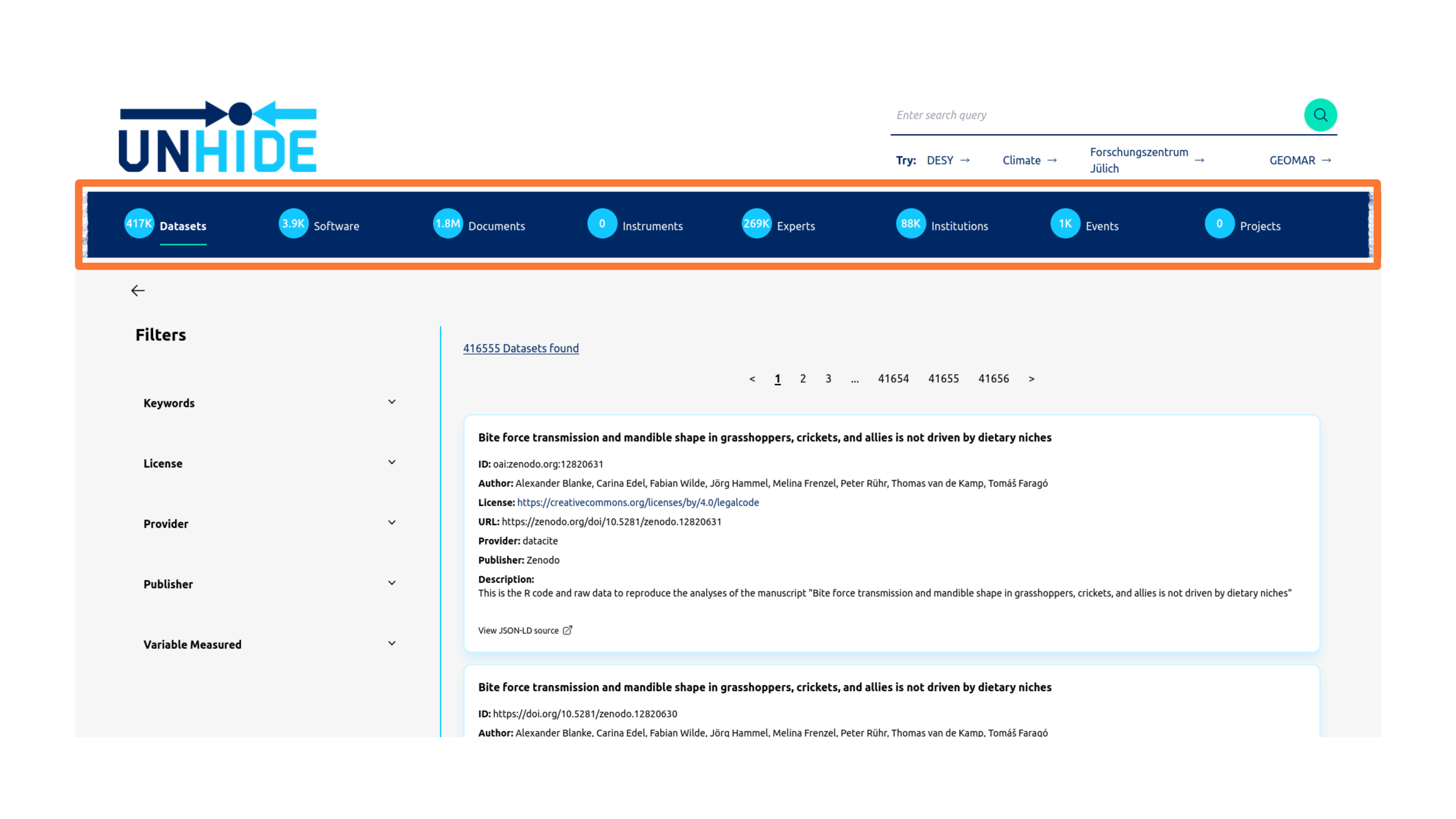 Image of unhide results page categories tab