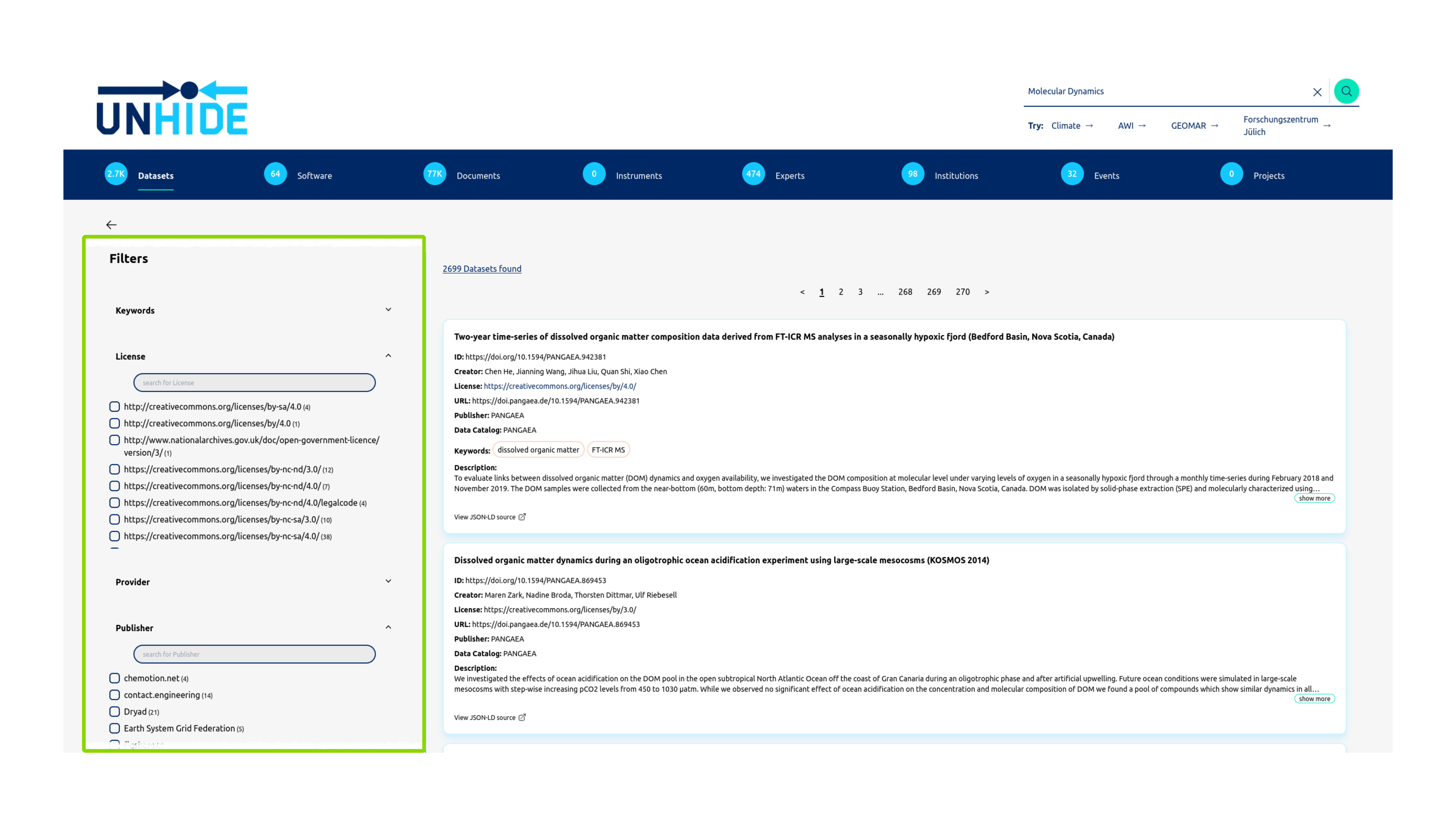Image of unhide search filters